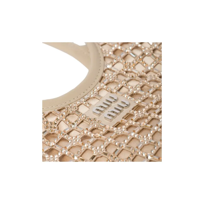 MIU MIU Synthetic Crystal Patchwork Satin Handbag Women's Sand Beige Yellow-4