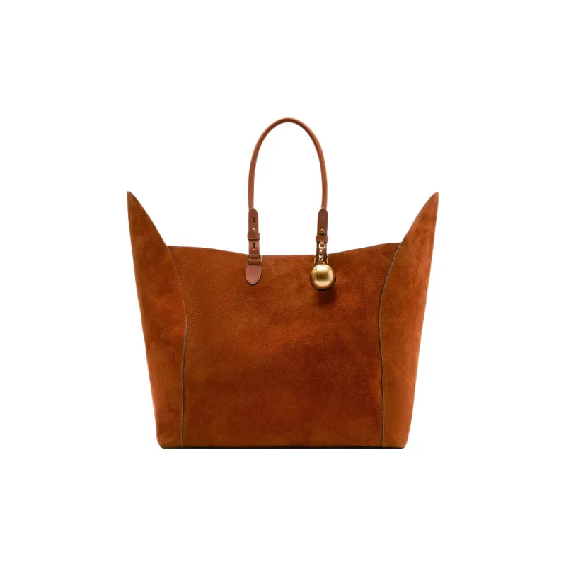 Burberry Calfskin Suede Tote Bag Shopping Bag Shoulder Bag Handbag Large Size Women's Warm Coffee-0