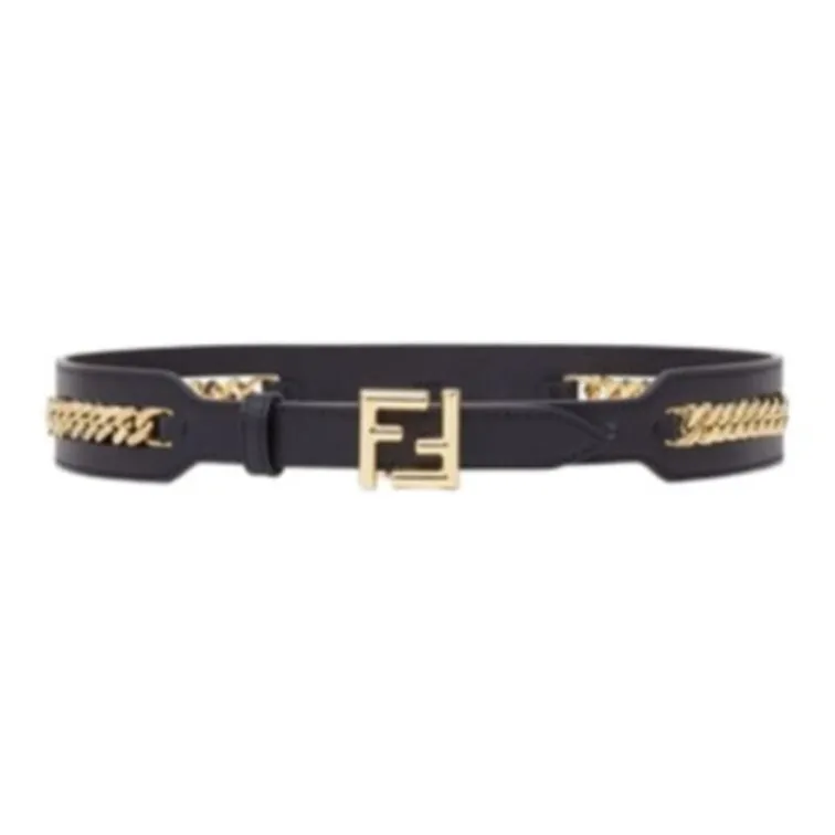 FENDI Letter Logo Women's Black Width 3.5CM-0