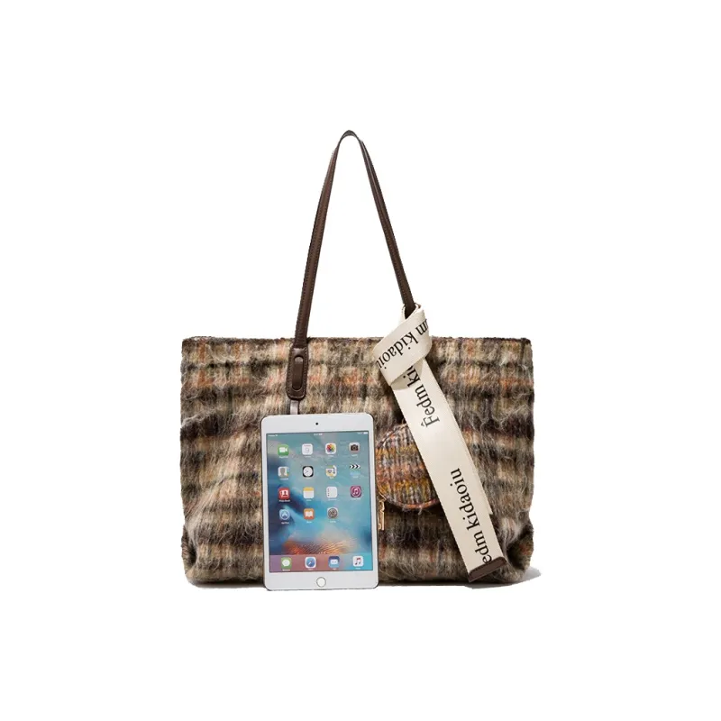 MACKJANICE Polyurethane Tote Shoulder Bag Women's Black White Plaid-10