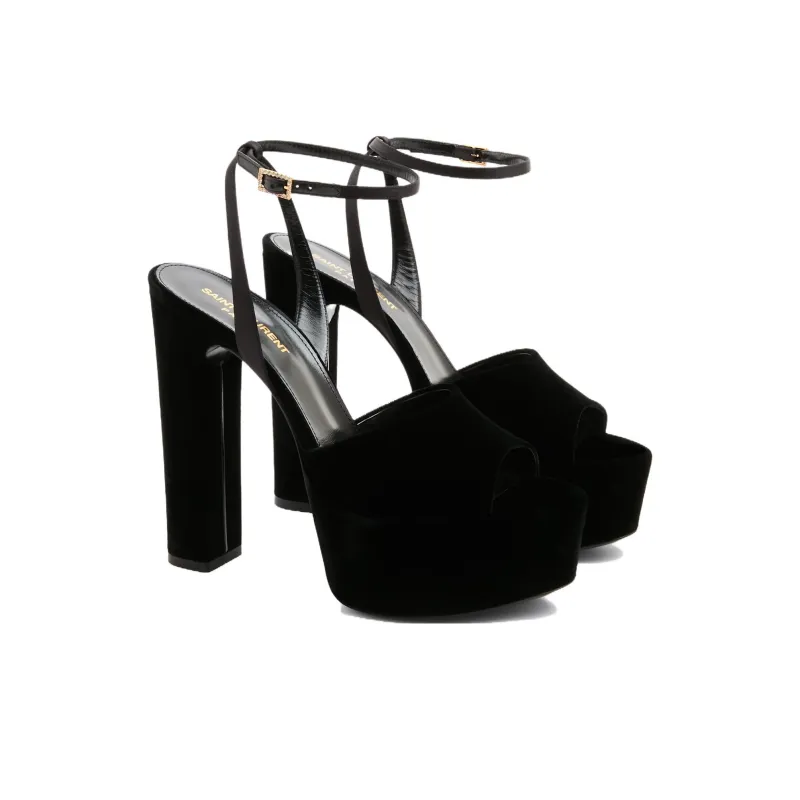 SAINT LAURENT Jodie 95mm Velvet Sandals-2