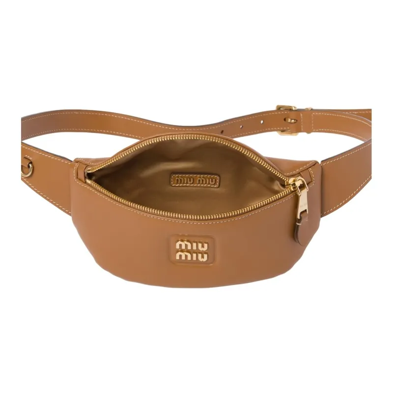 MIU MIU Leather Fanny Pack Women's Caramel Brown-4