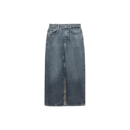 ZARA Denim Long Skirts Women's Sea Blue