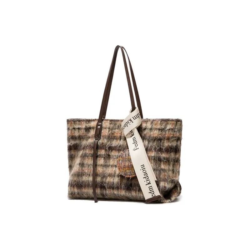 MACKJANICE Polyurethane Tote Shoulder Bag Women's Black White Plaid-9