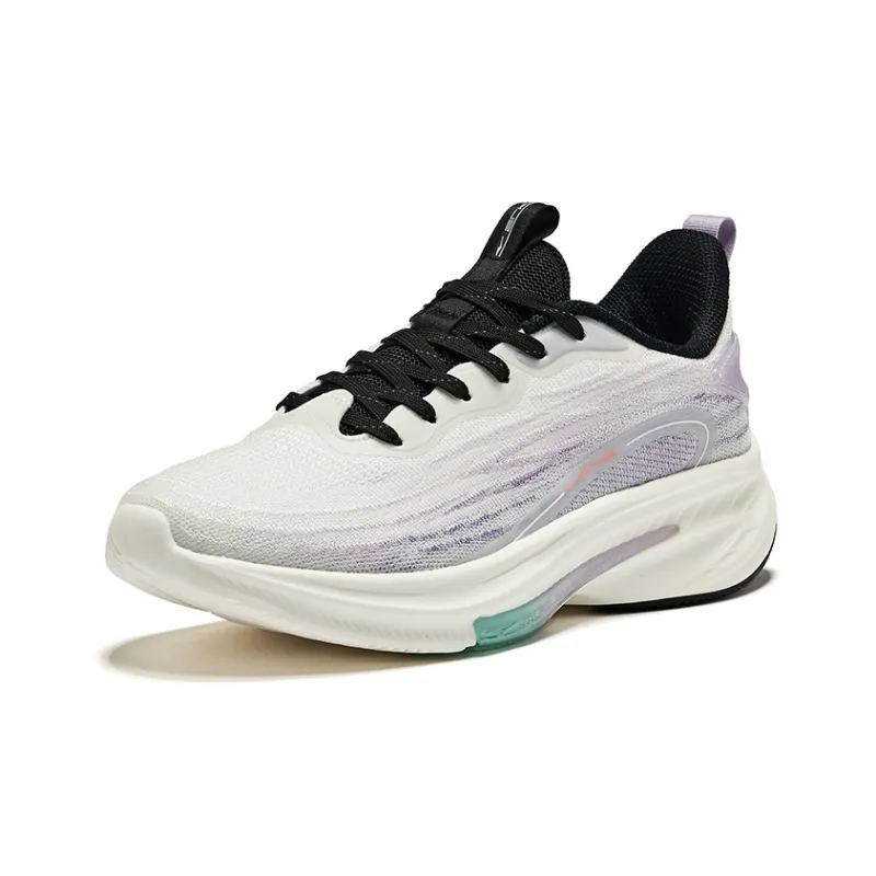 Erke Cushioning Wear-Resistant Low-Top Running Shoes Women's Bright White Misty Purple-2