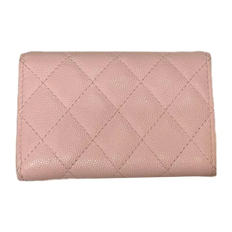CHANEL Cow Leather Coin Purse, Card Holder Women's Pink-1