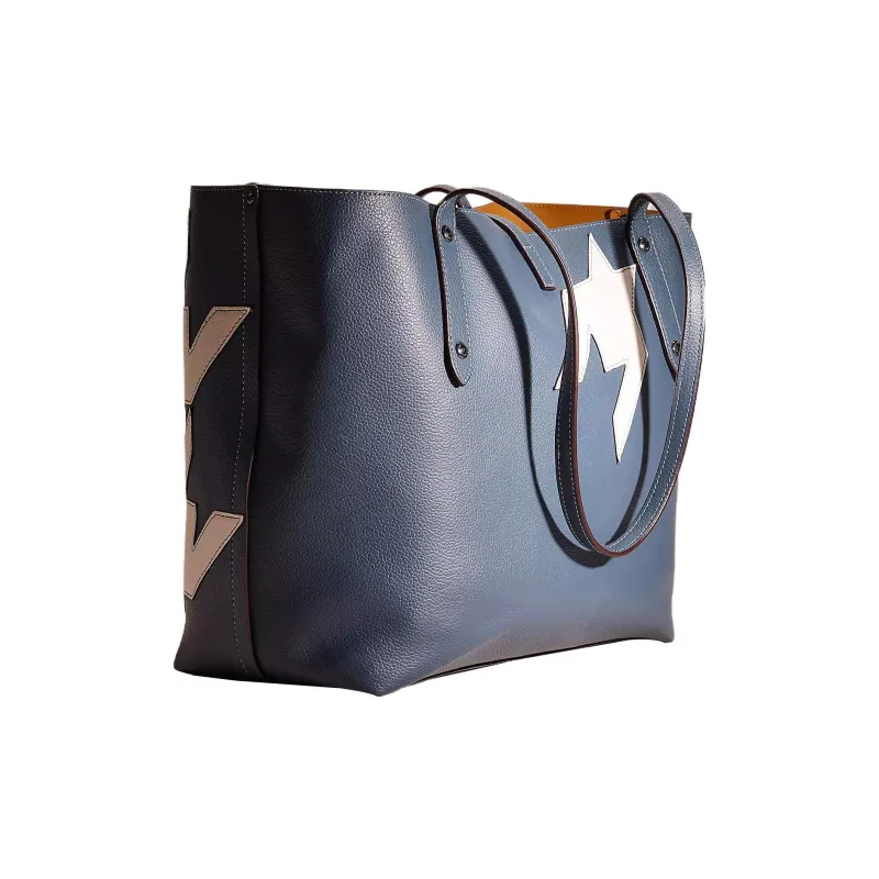 COACH Market Tote Pebble Leather Tote Bag, Shopping Bag, Shoulder Bag, Handbag Large Size Women's Blue & White-1