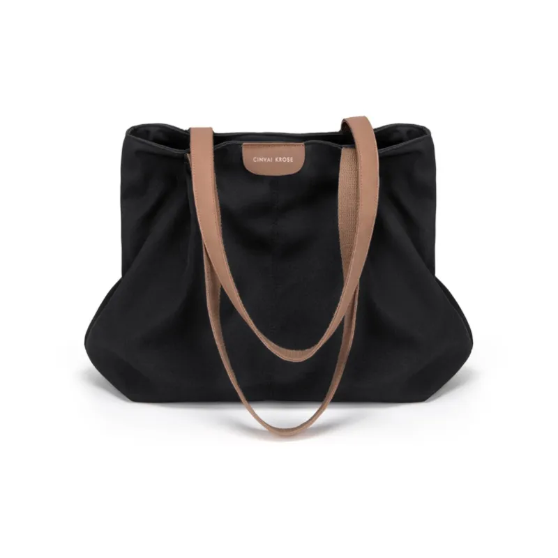 CinvaiKrose Fabric Canvas Bag, Shoulder Bag, Tote Bag, Shopping Bag Tubas Women's Ecru/Black-6