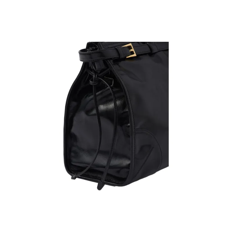 PRADA Leather Handbag Shoulder Bag Large Size Women's Black-4