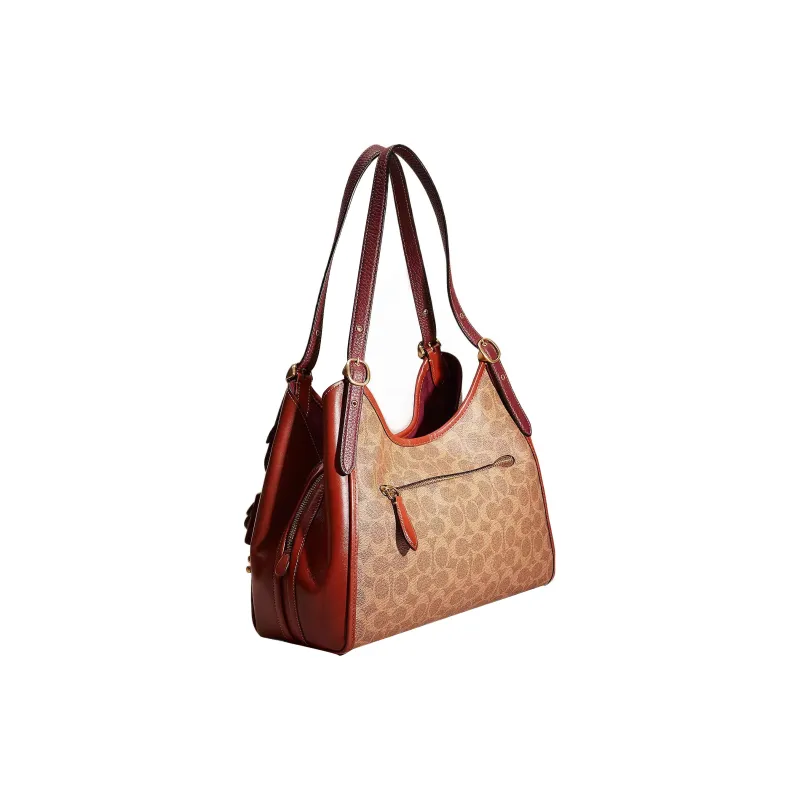 COACH Lori Canvas With Calfskin Hobo Bag Handbag Shoulder Bag Women's Brass & Brown & Rusty-1