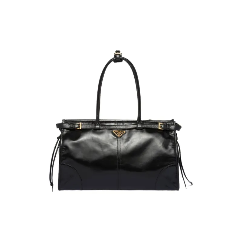 PRADA Leather Handbag Shoulder Bag Large Size Women's Black-0