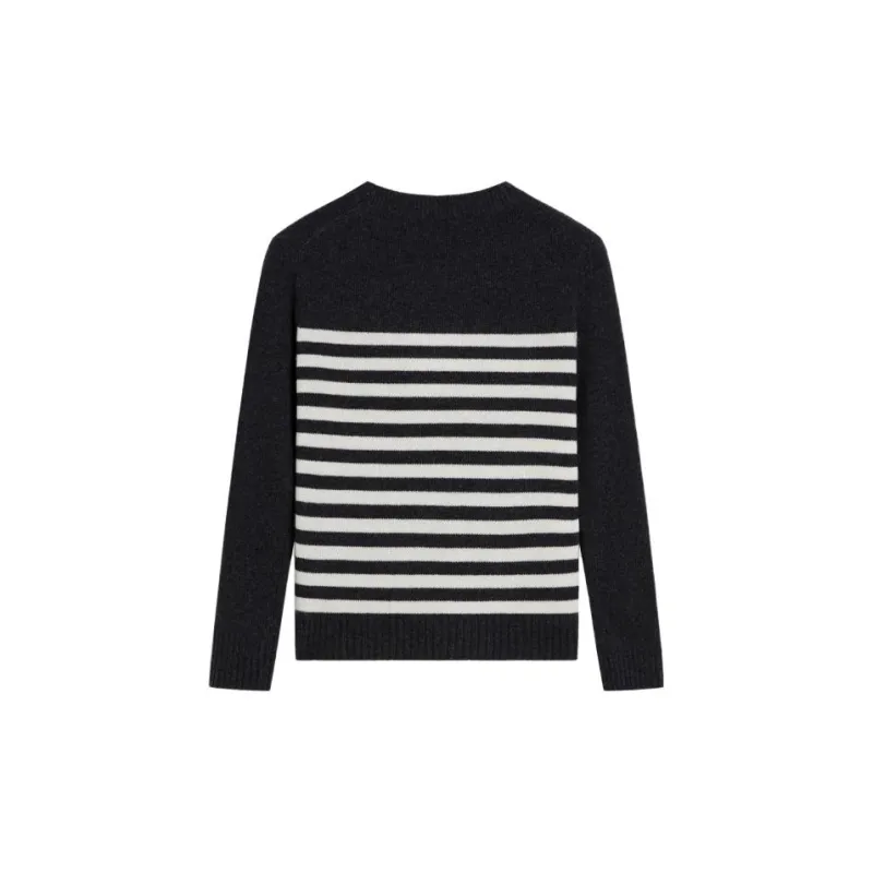 THEORY Sweater Women's Dark Gray White Stripes-1