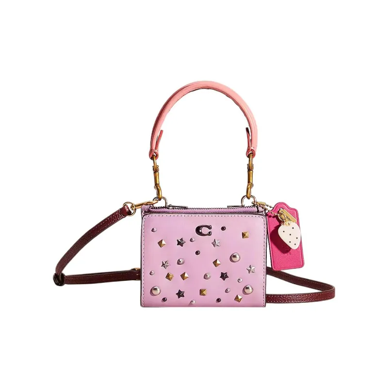 COACH Refined Calfskin Handbag, Shoulder Bag, Wallet Mini Women's White Pewter & Orchid Purple-0
