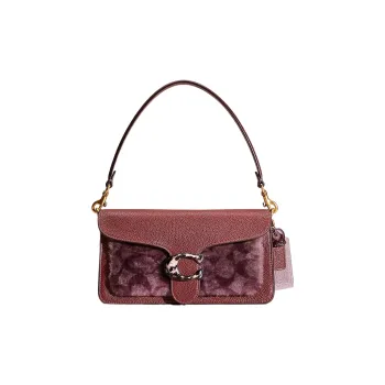 COACH Tabby Polished Pebbled Leather Wine God Bag Handbag Shoulder Bag Medium Size Women's Brass & Burgundy