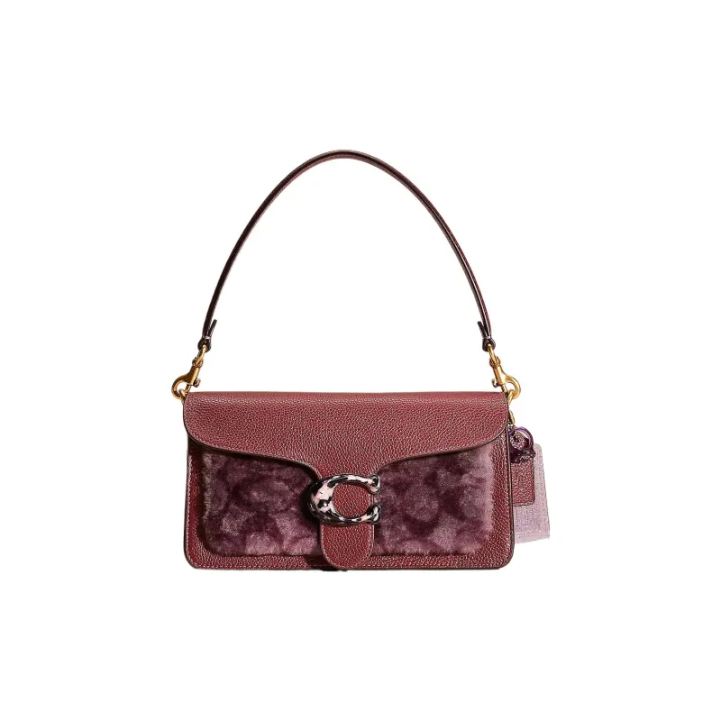 COACH Tabby Polished Pebbled Leather Wine God Bag Handbag Shoulder Bag Medium Size Women's Brass & Burgundy-0