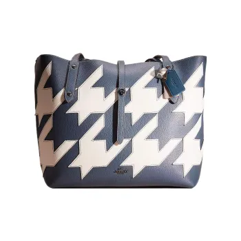 COACH Market Tote Pebble Leather Tote Bag, Shopping Bag, Shoulder Bag, Handbag Large Size Women's Blue & White
