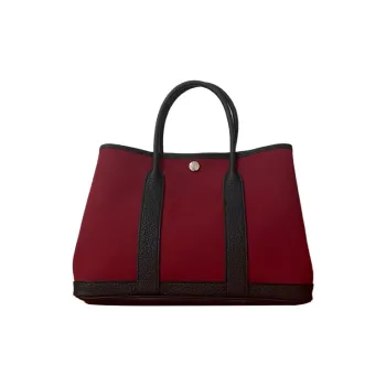 HERMES Garden Party Canvas Garden Bag, Canvas Bag, Handbag Unisex Gemstone Red & Bubble Gum Pink & Indigo