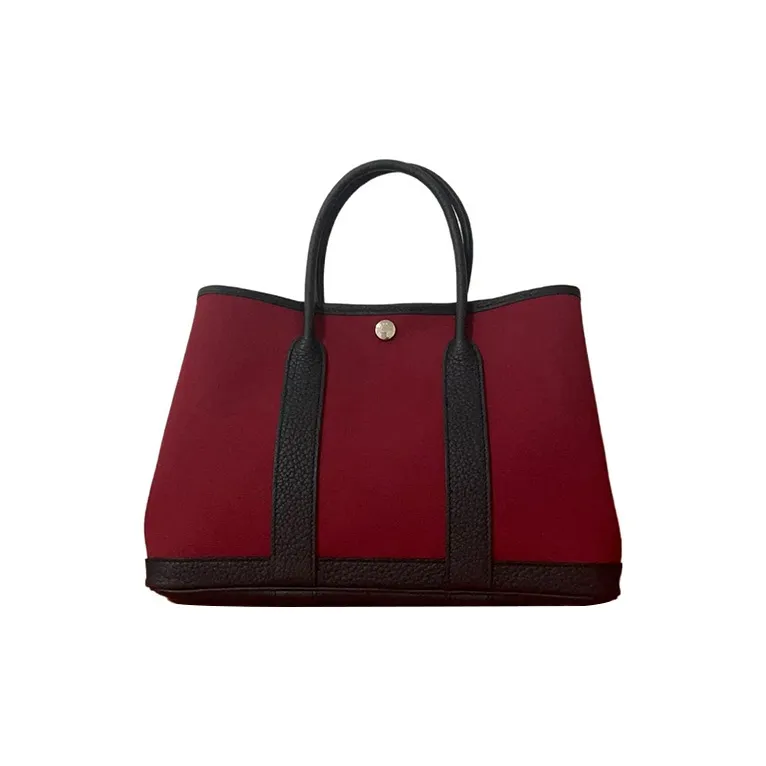 HERMES Garden Party Canvas Garden Bag, Canvas Bag, Handbag Unisex Gemstone Red & Bubble Gum Pink & Indigo-0