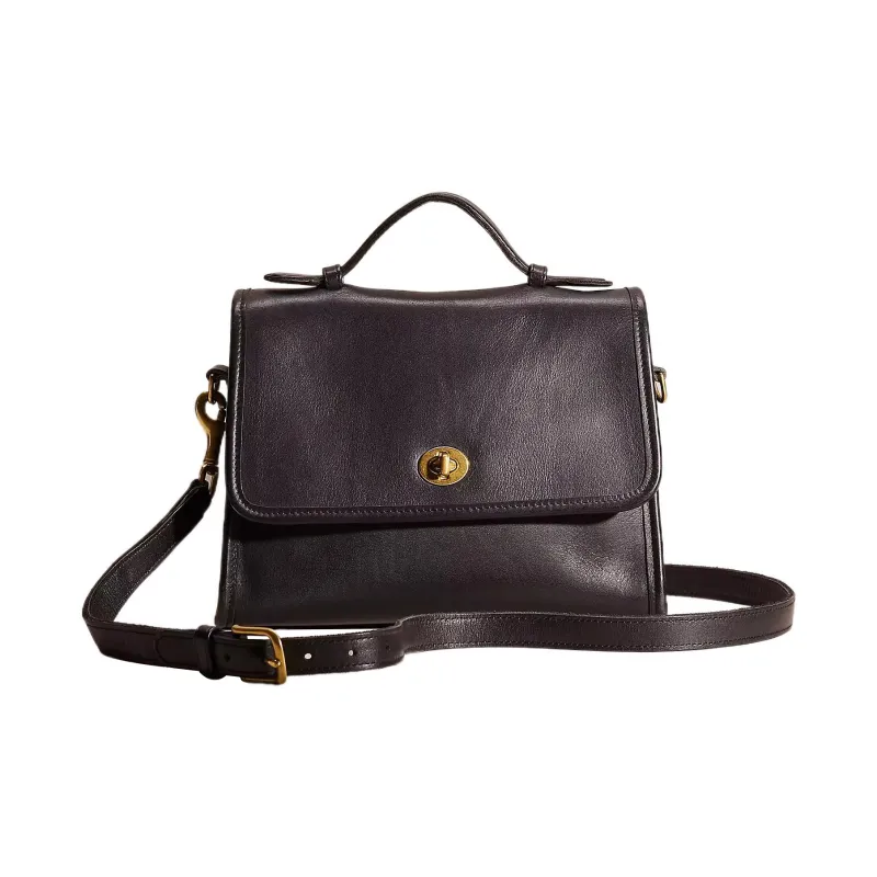 COACH Court Leather Palace Bag Shoulder Bag Crossbody Bag Handbag Medium Size Women's Black-0