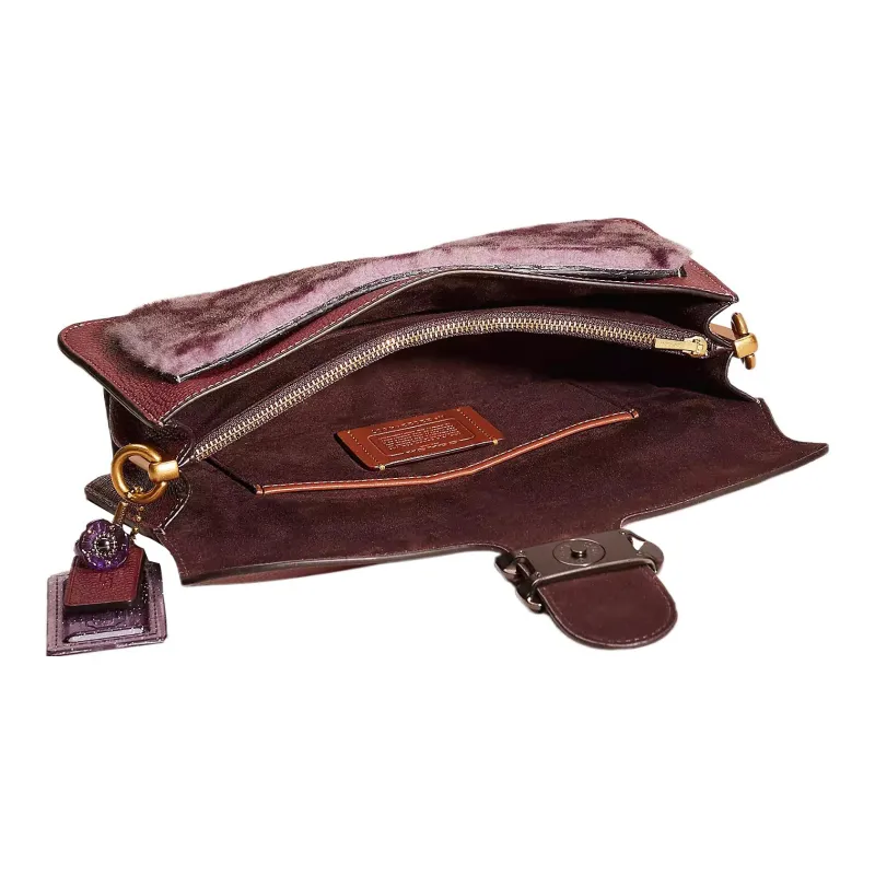 COACH Tabby Polished Pebbled Leather Wine God Bag Handbag Shoulder Bag Medium Size Women's Brass & Burgundy-2