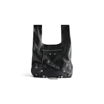 Balenciaga Le Cagole Fine Grained Sheepskin Handbag Shopping Bag Men's Black