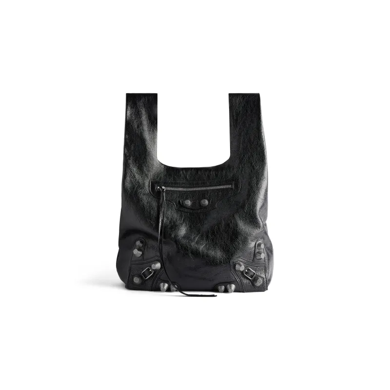 Balenciaga Le Cagole Fine Grained Sheepskin Handbag Shopping Bag Men's Black-0