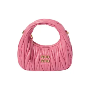 MIU MIU Wander Series Sheepskin Leather Hobo Bag, Shoulder Bag, Crossbody Handbag Mini Women's Begonia Pink