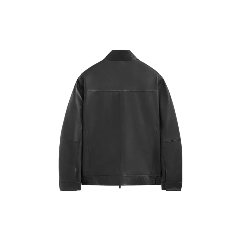 Massimo Dutti Leather Jacket Men's Black-1