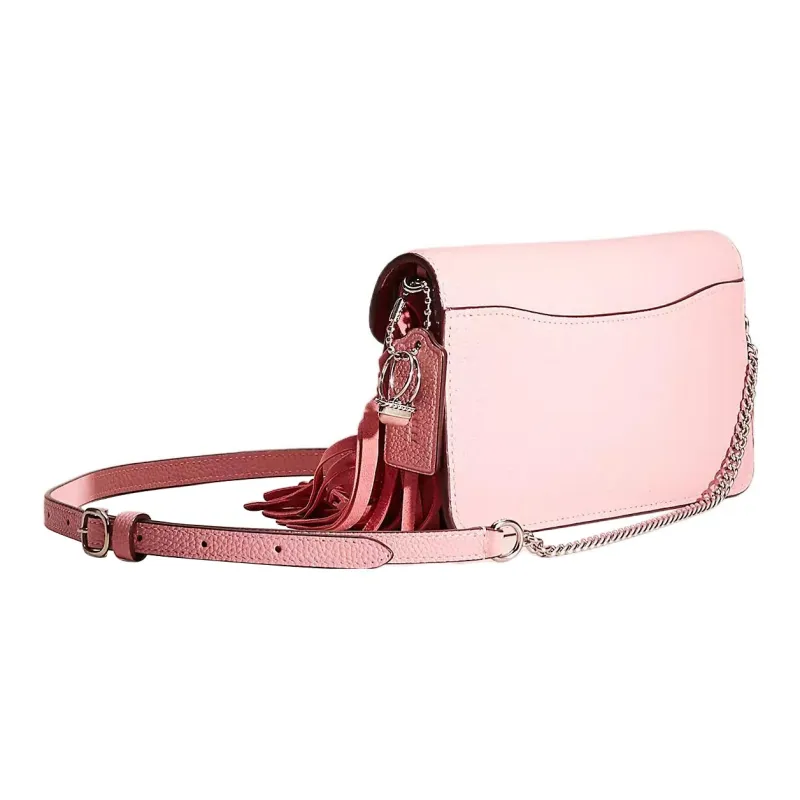 COACH Polished Pebble Leather One Shoulder Crossbody Clutch Trumpets Women's Silver & Floral Pink-1