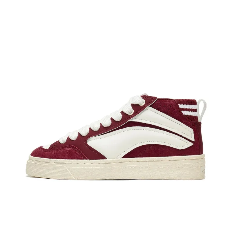 LiNing Wave 180 Vntg Anti-Slip Wear-Resistant Mid-Top Skateboard Shoes Women's Red White-0