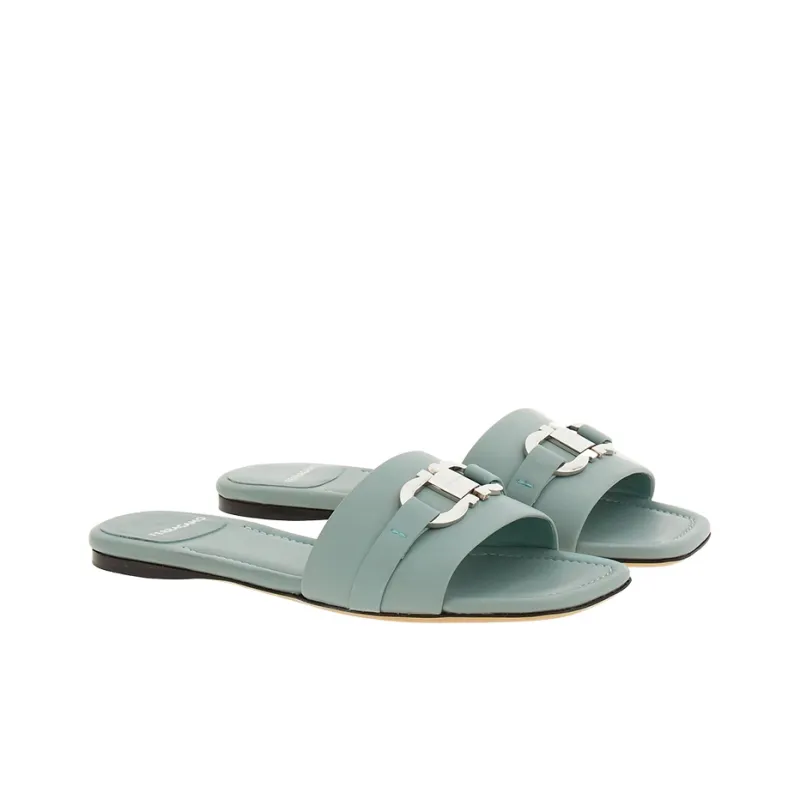 FERRAGAMO Gancini-buckle Flat Leather Slides-1