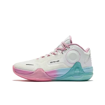 Erke Cushioned Wear Resistant Support Mid Top Basketball Shoes Men's True White Elegant Pink