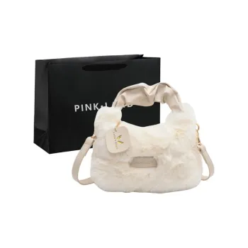PINK·LAND Plush Tote Bag Shopping Bag Shoulder Bag Handbag Women's White/Black/Pink/Khaki