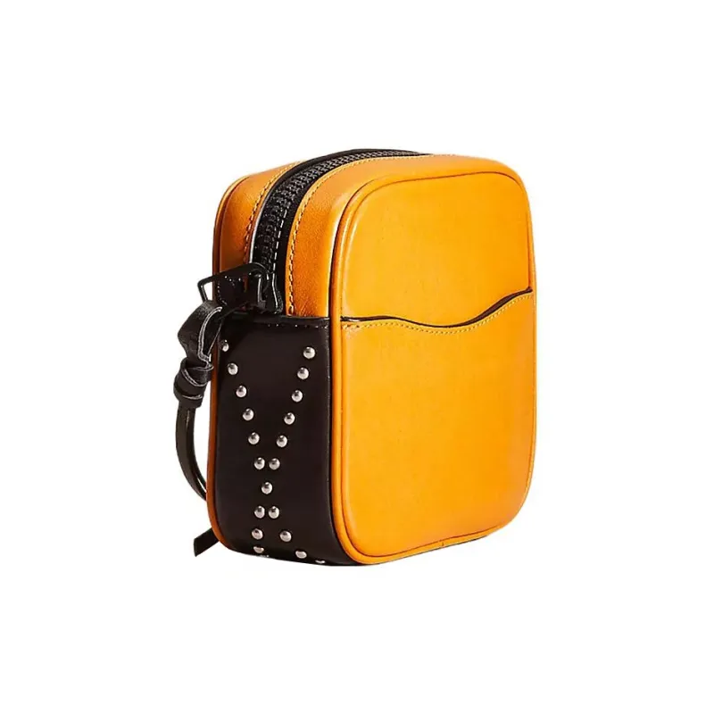 COACH Pouch Calfskin Coin Purse Clutch Women's Amber With Black Accents-1
