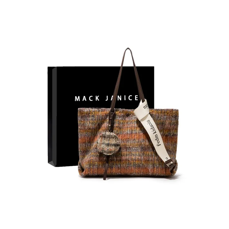 MACKJANICE Polyurethane Tote Shoulder Bag Women's Black White Plaid-14
