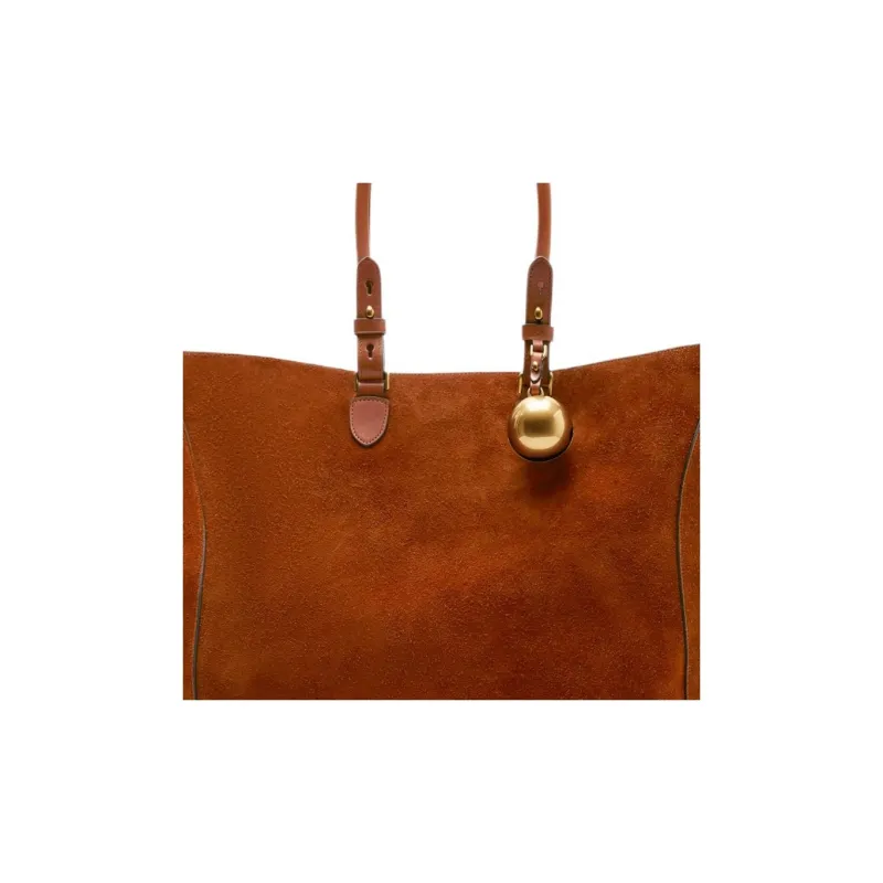 Burberry Calfskin Suede Tote Bag Shopping Bag Shoulder Bag Handbag Large Size Women's Warm Coffee-4
