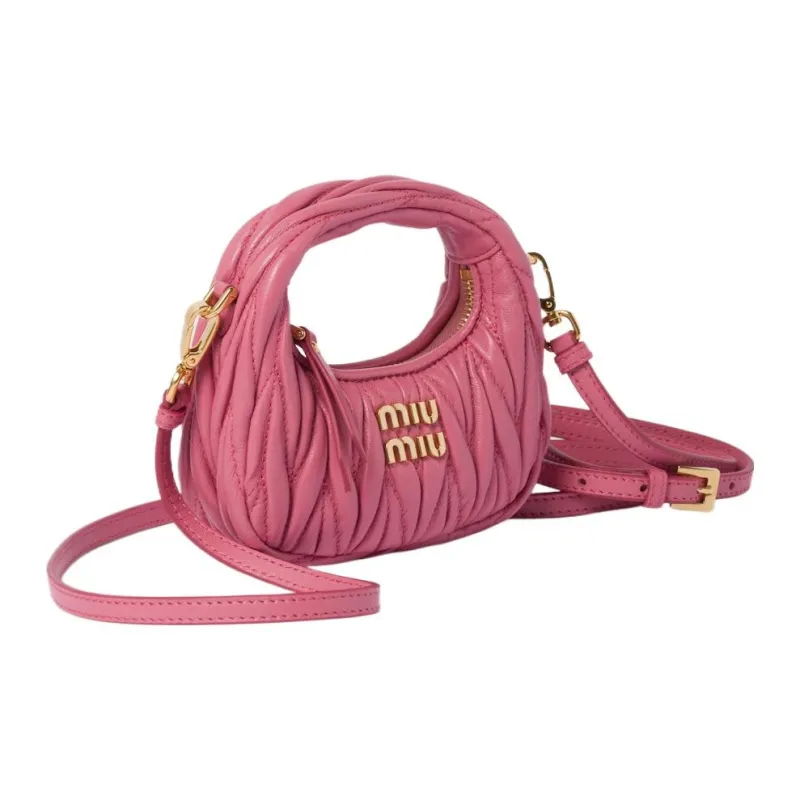 MIU MIU Wander Series Soft Sheep Leather HOBO Handbag, Shoulder Bag, Crossbody Handbag Extra Mini Women's Begonia Pink-1