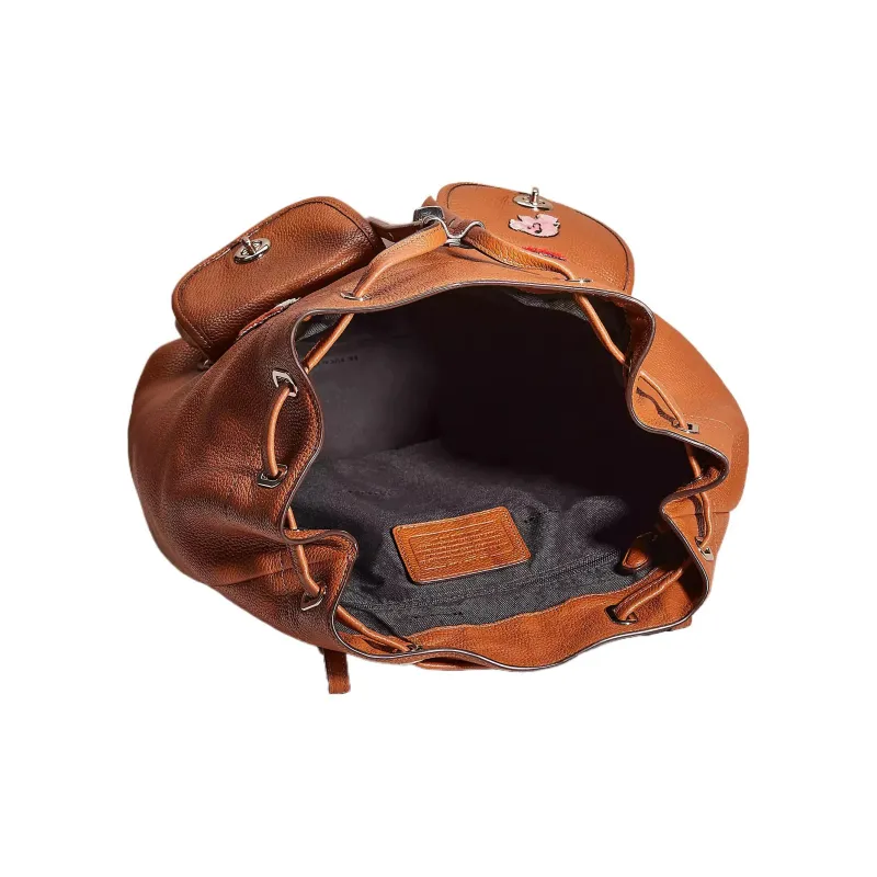 COACH Turnlock Pebbled Leather Backpack Large Size Unisex Brown-2