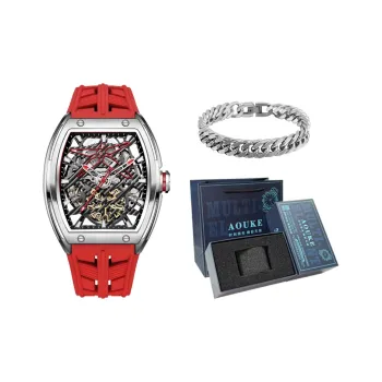 AOUKE Mechanical Movement Silicone Strap Watch Men's Watches Cut-Out Dial