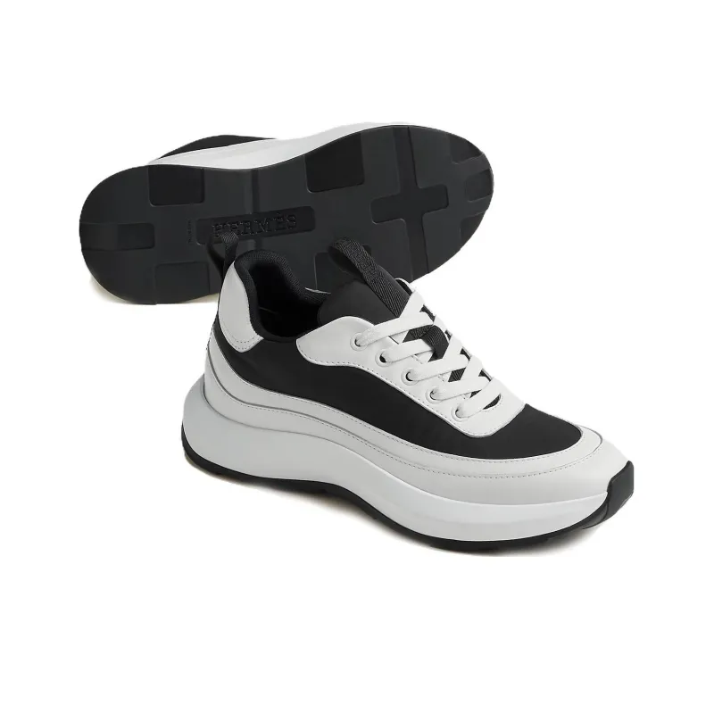 HERMES Gramme Low Top Casual Shoes Women's Black White-4