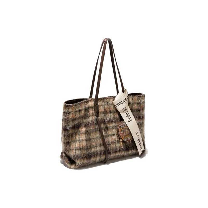 MACKJANICE Polyurethane Tote Shoulder Bag Women's Black White Plaid-11