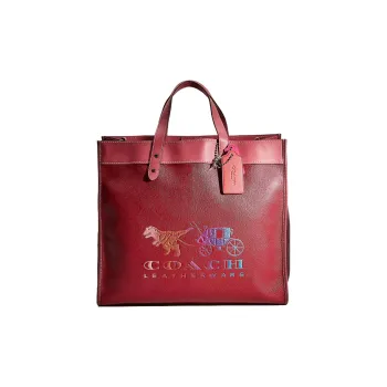 COACH Field Calfskin Tote Bag Shopping Bag Shoulder Bag Handbag Large Size Women's Rogue Red
