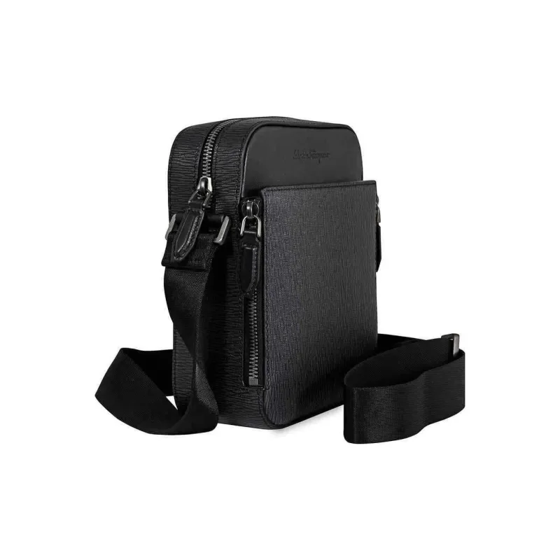 FERRAGAMO Leather Cell Phone Pouch, Shoulder Bag, Crossbody Bag Men's Black-1