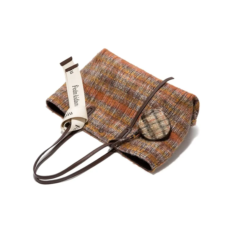MACKJANICE Polyurethane Tote Shoulder Bag Women's Black White Plaid-19