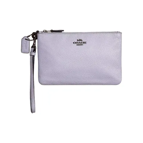 COACH jackets Leather Card Slot Wrist Bag Clutch Small Size Women's Purple