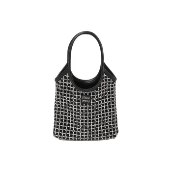 MIU MIU Satin With Textile Handbag Women's Black