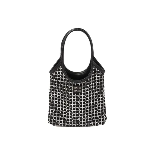 MIU MIU Satin With Textile Handbag Women's Black