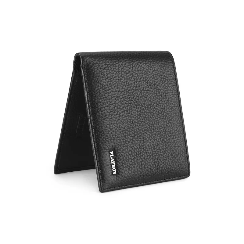 Playboy Top Grain Cow Leather Wallet Men's Black-1