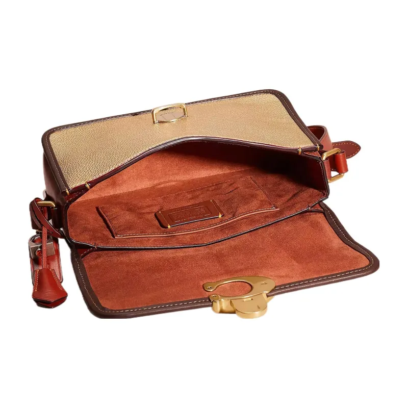 COACH Studio Shiny Canvas With Leather Crossbody Bag Shoulder Bag Women's Tan & Rusty Red-1