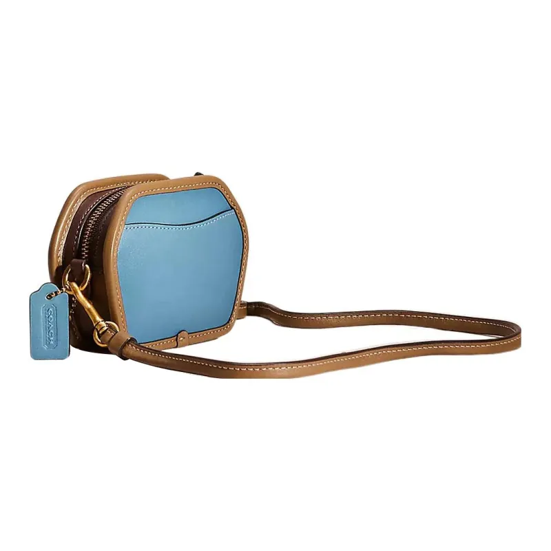 COACH Glove Tanning Coin Box Coin Purse Regular Women's Brass & Pacific Blue Multicolor-1